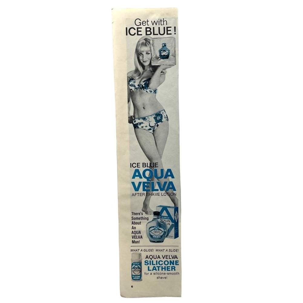 Aqua Velva Vintage Print Ad 1968 Ice Blue After Shave Bikini Sexy Woman